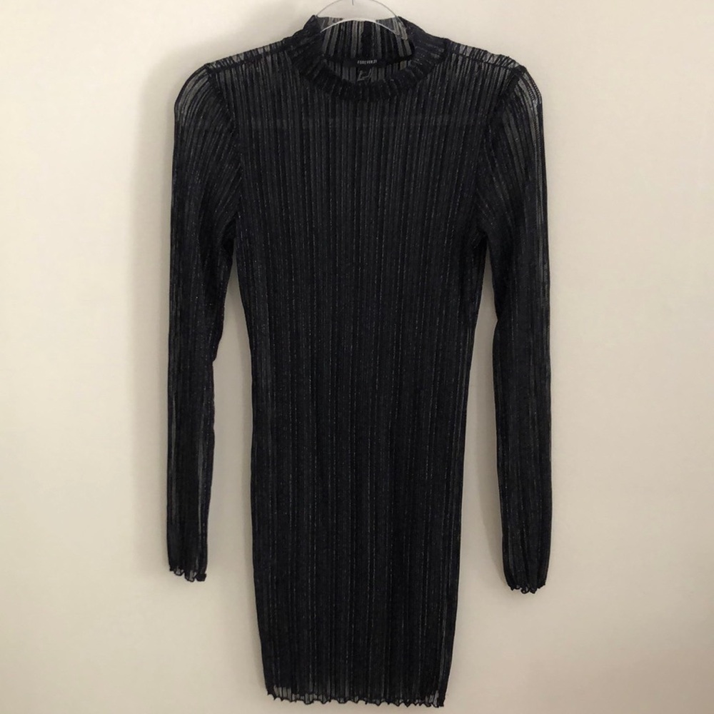 Forever 21 Black Ribbed Long Sleeve Sheer Dress